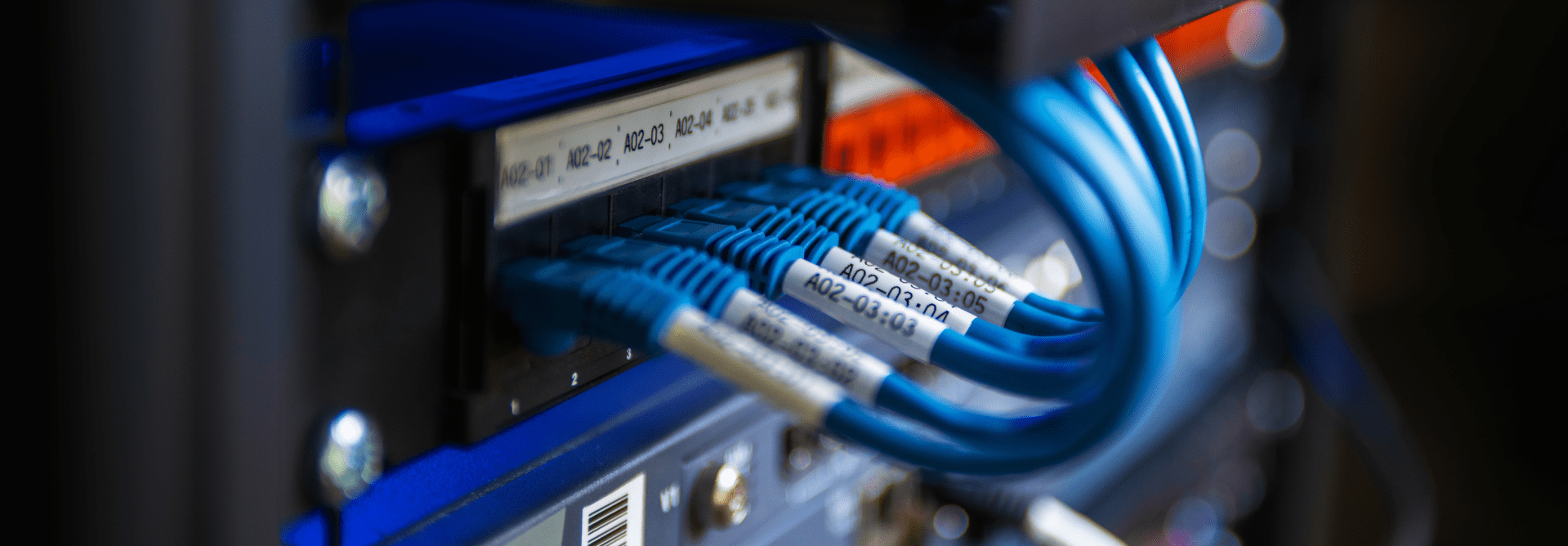 Closeup of wires on blue cords