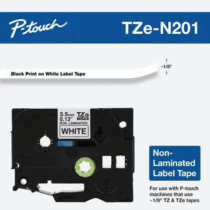 TZe-N201 - 3.5mm Black on White Laminated Label Tape