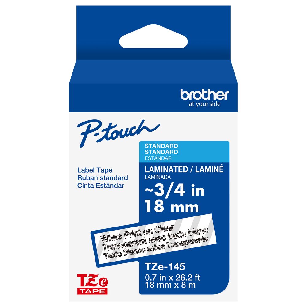 TZe-145 - 18mm White on Clear Laminated Label Tape