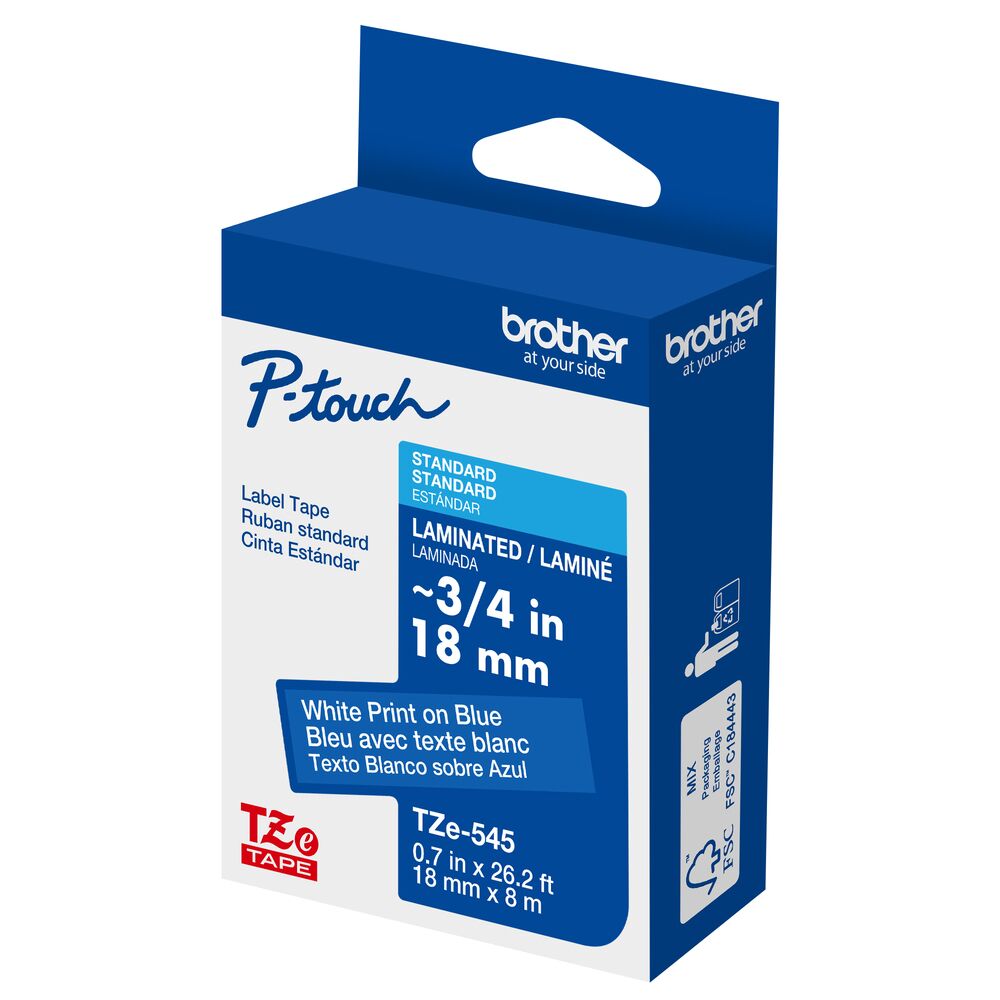 TZe-545 - 18mm White on Blue Laminated Label Tape