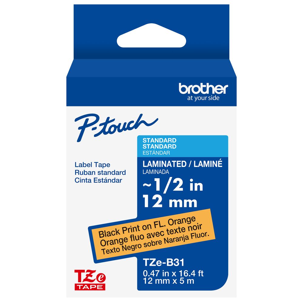 TZe-B31CS - 12mm Black on Fluorescent Orange Laminated Label Tape