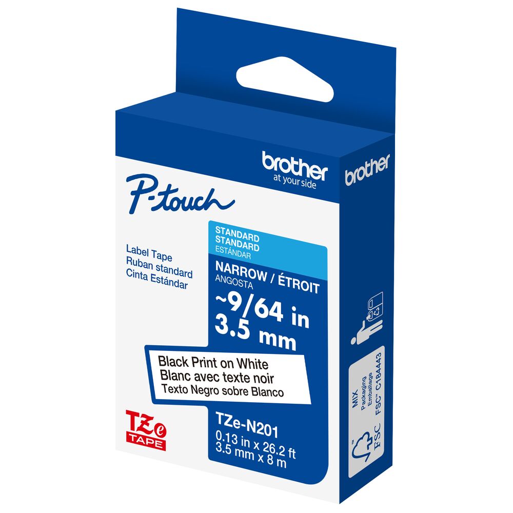 TZe-N201 - 3.5mm Black on White Laminated Label Tape