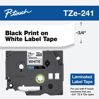 TZe-241 - 18mm Black on White Laminated Label Tape