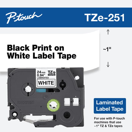 TZe-251 - 24mm Black on White Laminated Label Tape