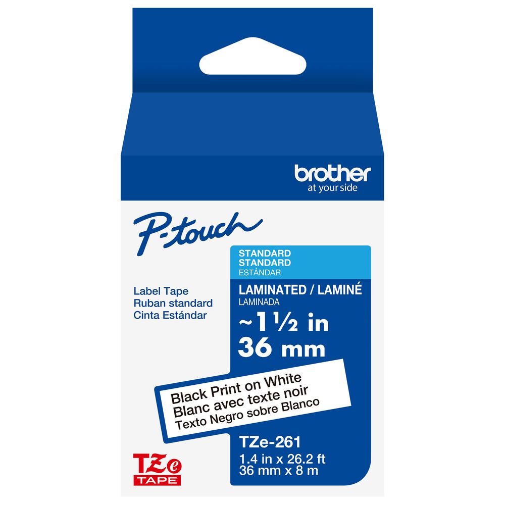 TZe-261 - 36mm Black on White Laminated Label Tape