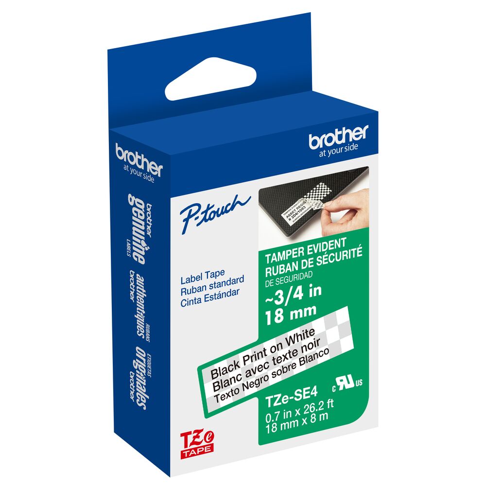 TZe-SE4 - 18mm Black on White Laminated Label Tape