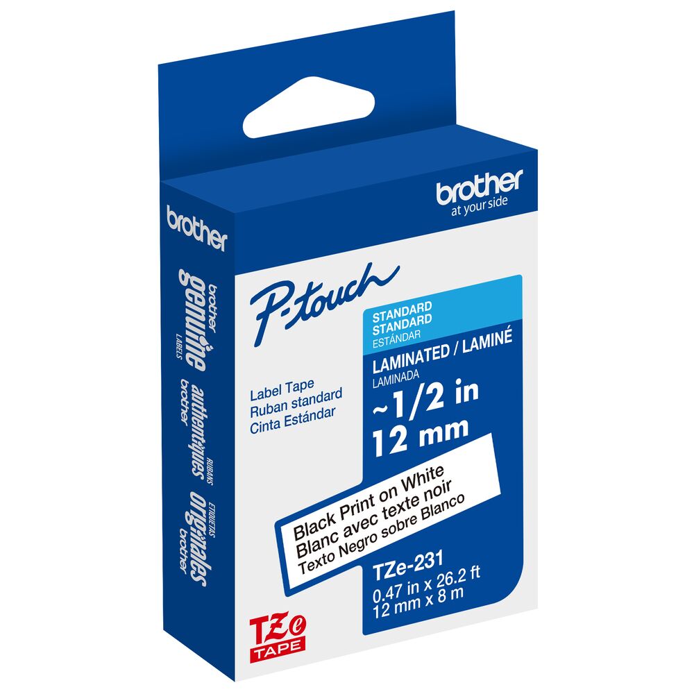 TZe-231 - 12mm Black on White Laminated Label Tape
