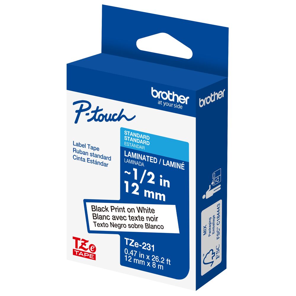 ベーゴマ TZe-231 - 12mm Black on White Laminated Label Tape