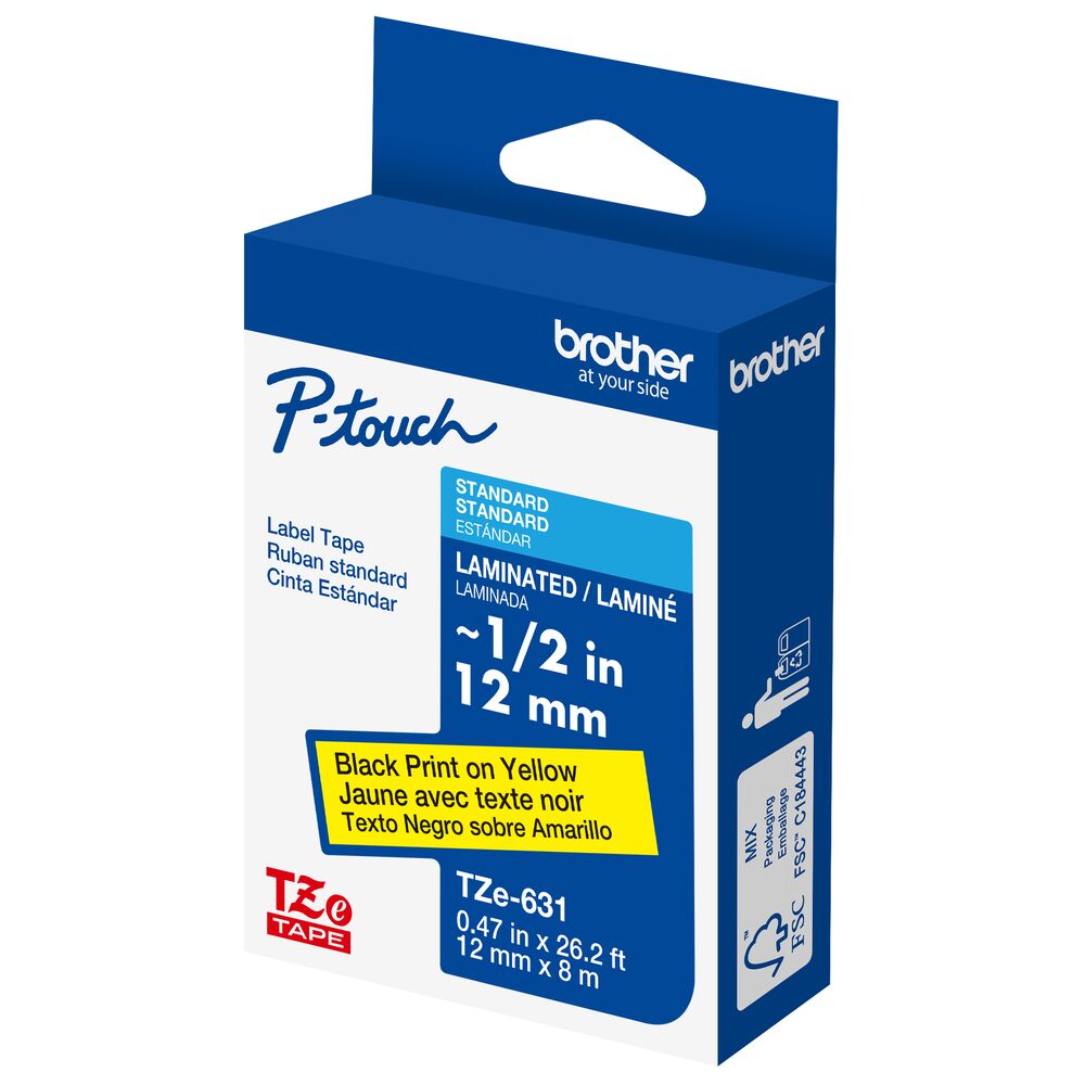 TZe-631 - 12mm Black on Yellow Laminated Label Tape