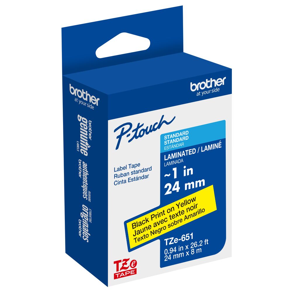 TZe-651 - 24mm Black on Yellow Laminated Label Tape