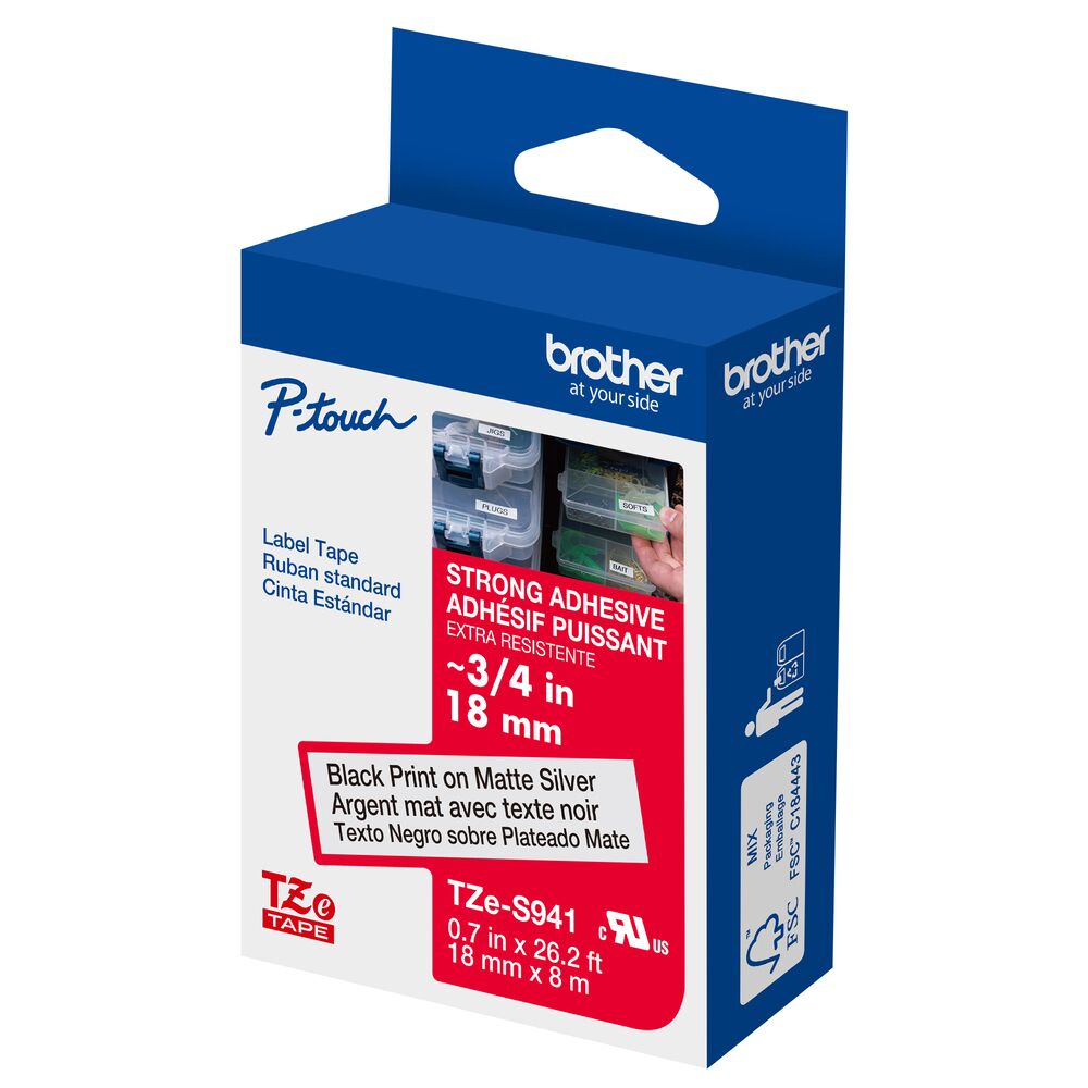 TZe-S941 - 18mm Black on Matte Silver Laminated Label Tape