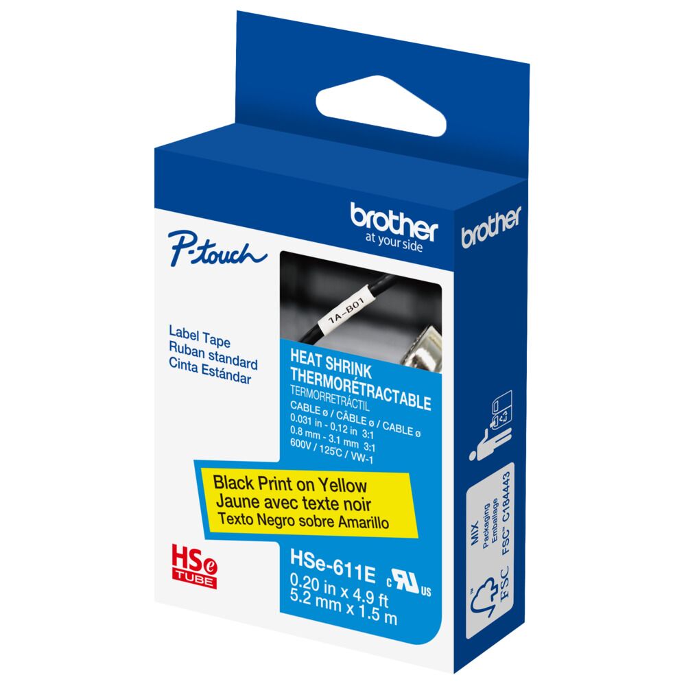 HSe-611E - 5.28mm (0.2in) Black on Yellow 3:1 Heat Shrink Tube