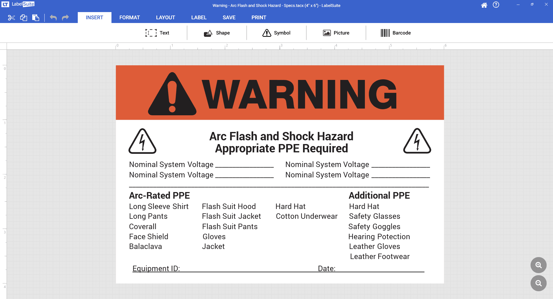 Computer Screen of Warning Arc Flash Hazard Label