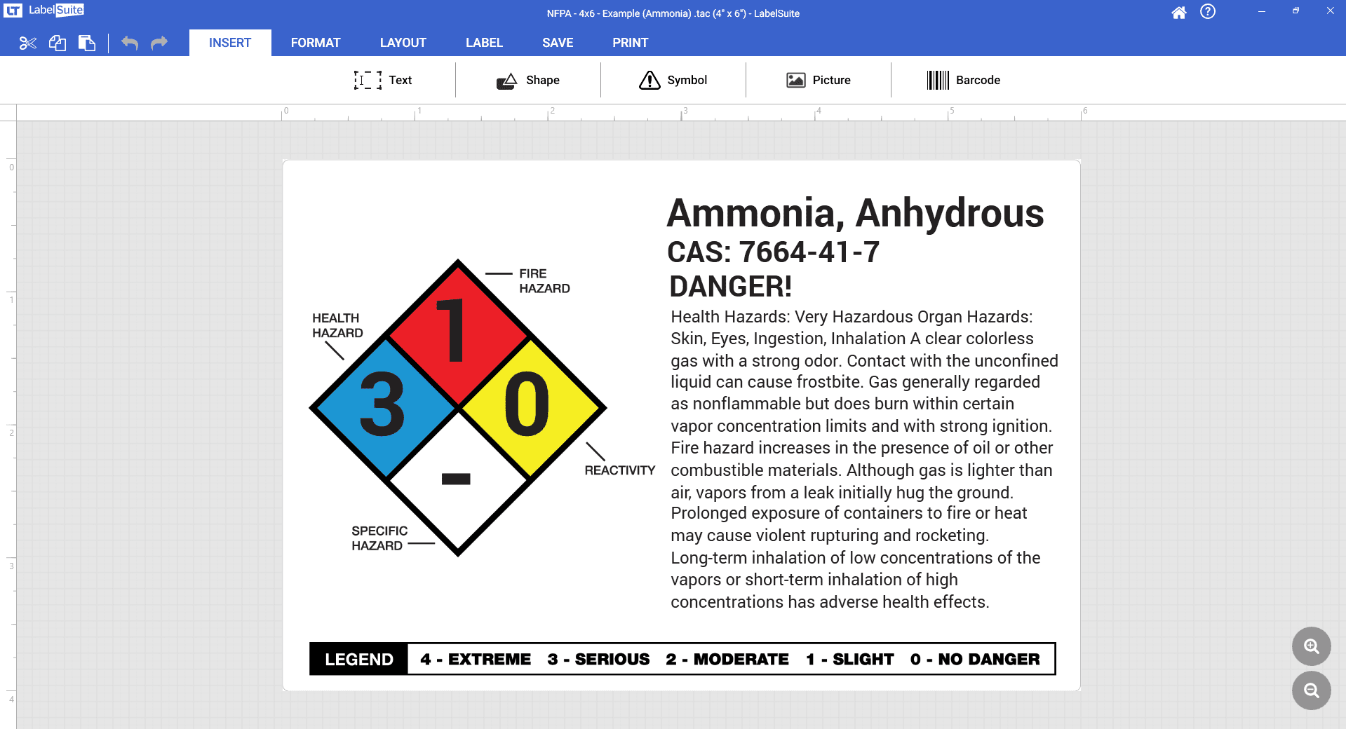 Computer Screen of Ammonia Label