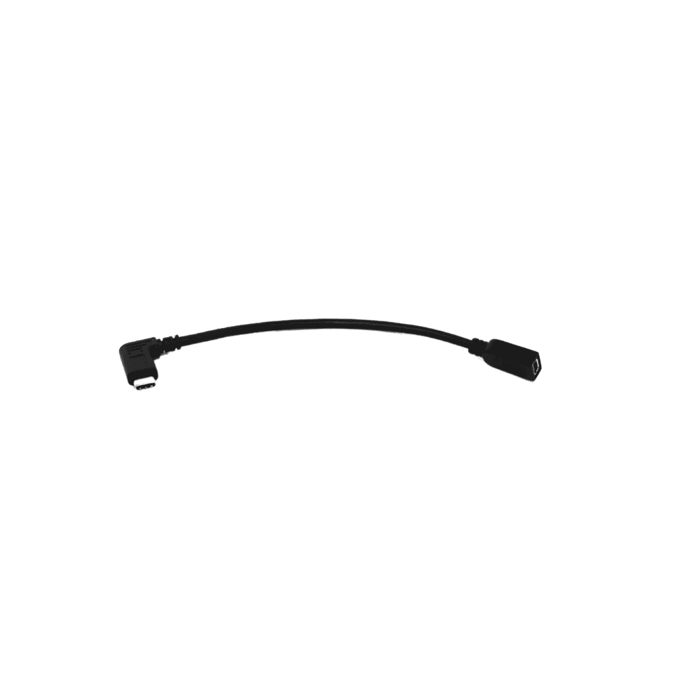 LBX108001 black right-angle micro USB to USB cable adapter shown against a white background.