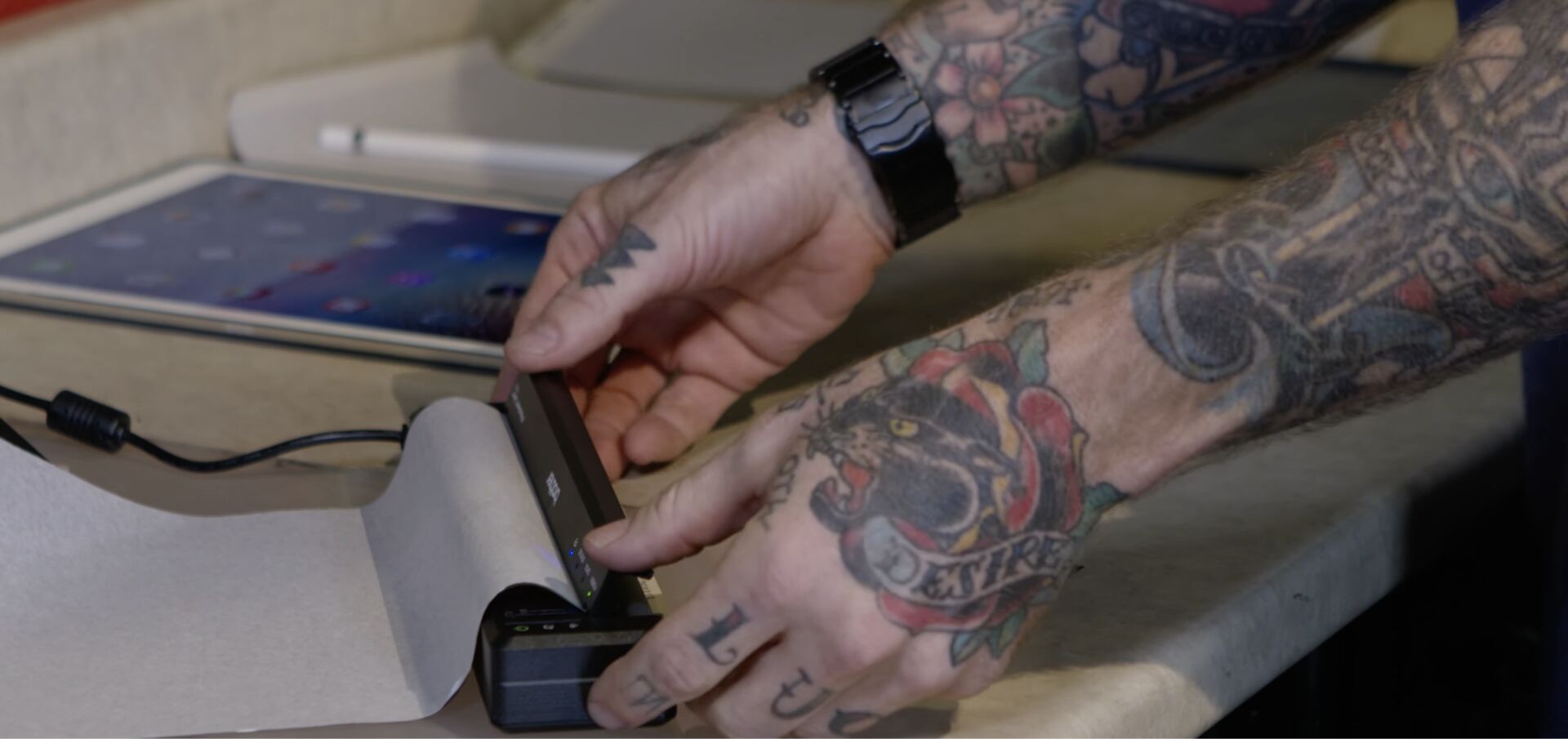 Tattoo Artist Loading Paper in S8 Stencil Printer