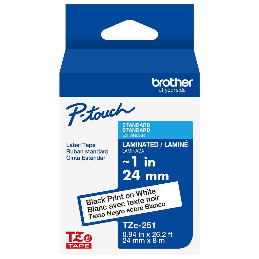 TZe-251 - 24mm Black on White Laminated Label Tape