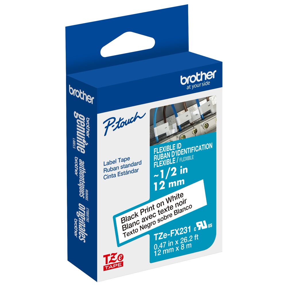 TZe-FX231 - 12mm Black on White Laminated Label Tape