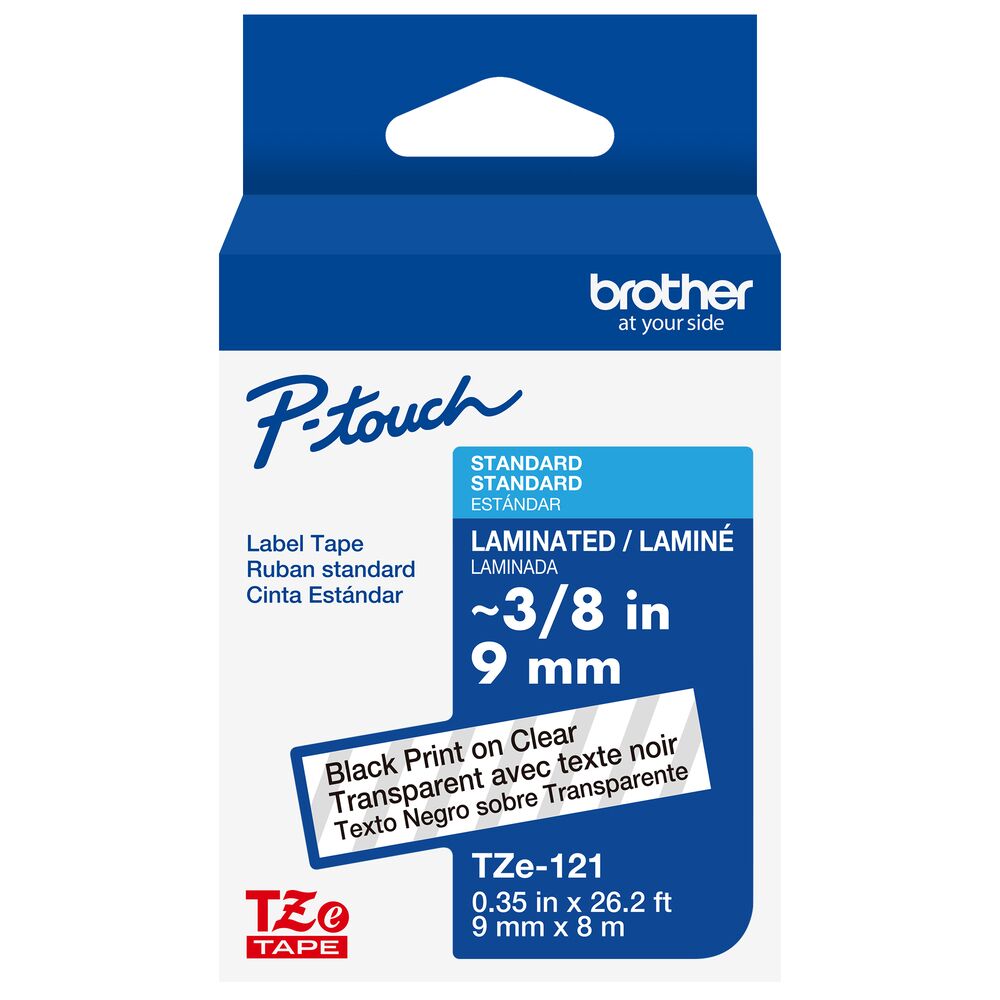 TZe-221 - 9mm Black on White Laminated Label Tape