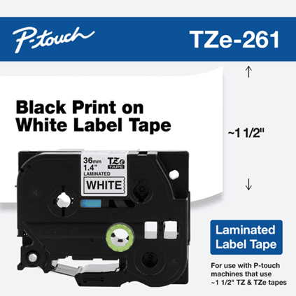 TZe-261 - 36mm Black on White Laminated Label Tape