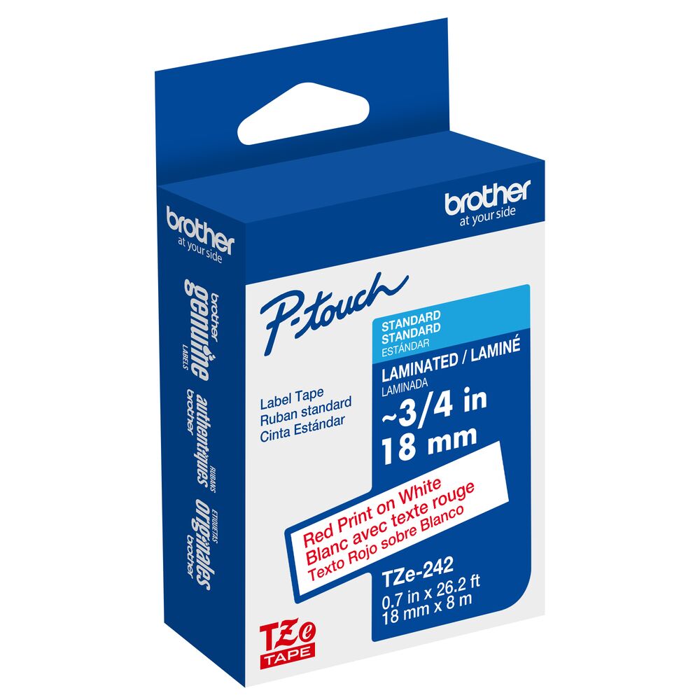 TZe-242 - 18mm Red on White Laminated Label Tape