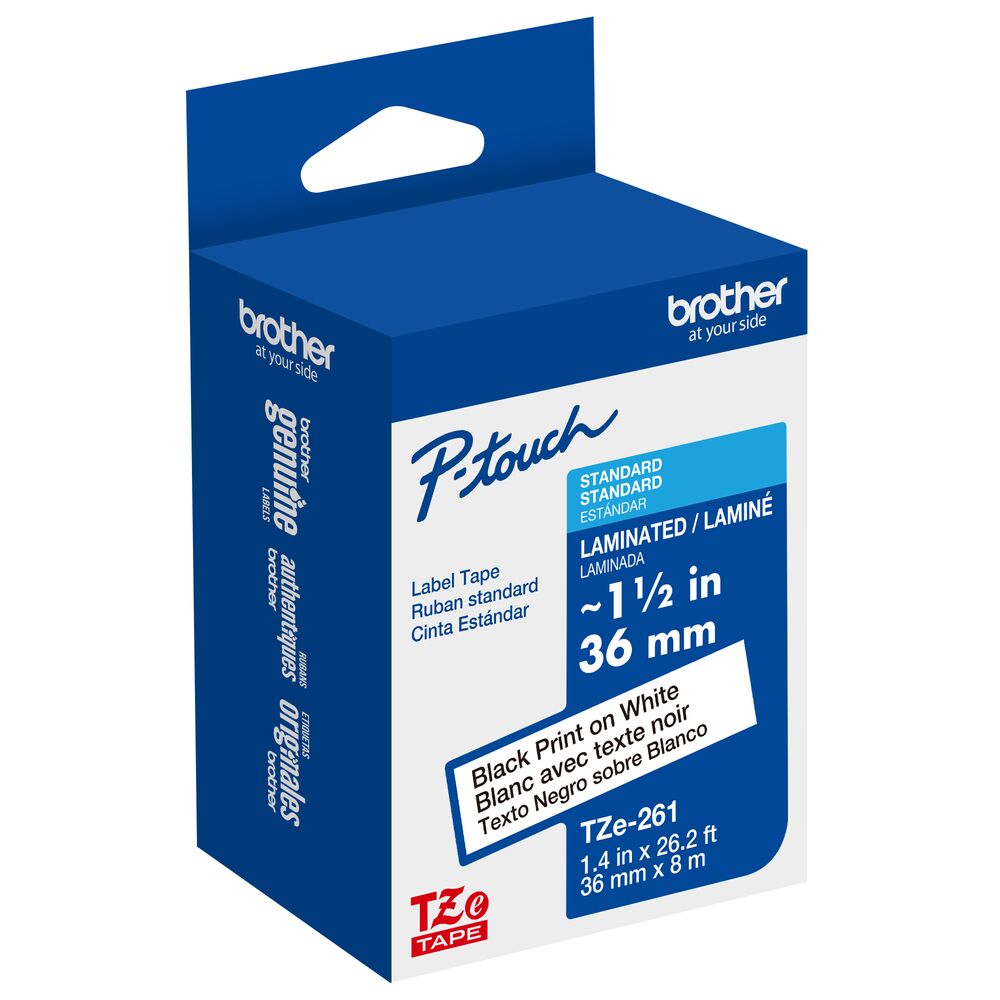 TZe-261 - 36mm Black on White Laminated Label Tape